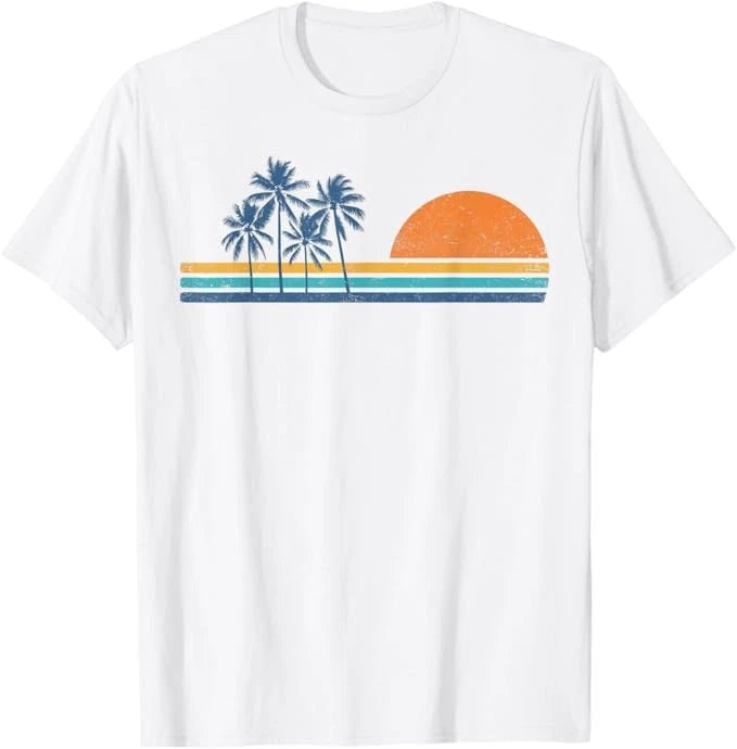 Retro 70s Sunset Palm Trees Vintage Tropical Beach Graphic T-Shirt