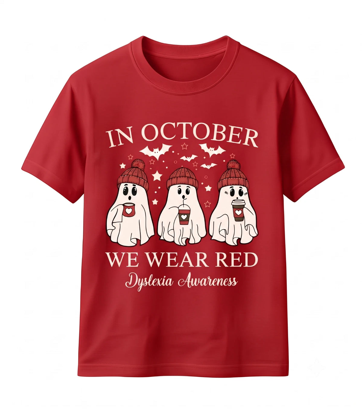 We Wear Red Dyslexia Awareness Ghost Halloween Teacher T-Shirt