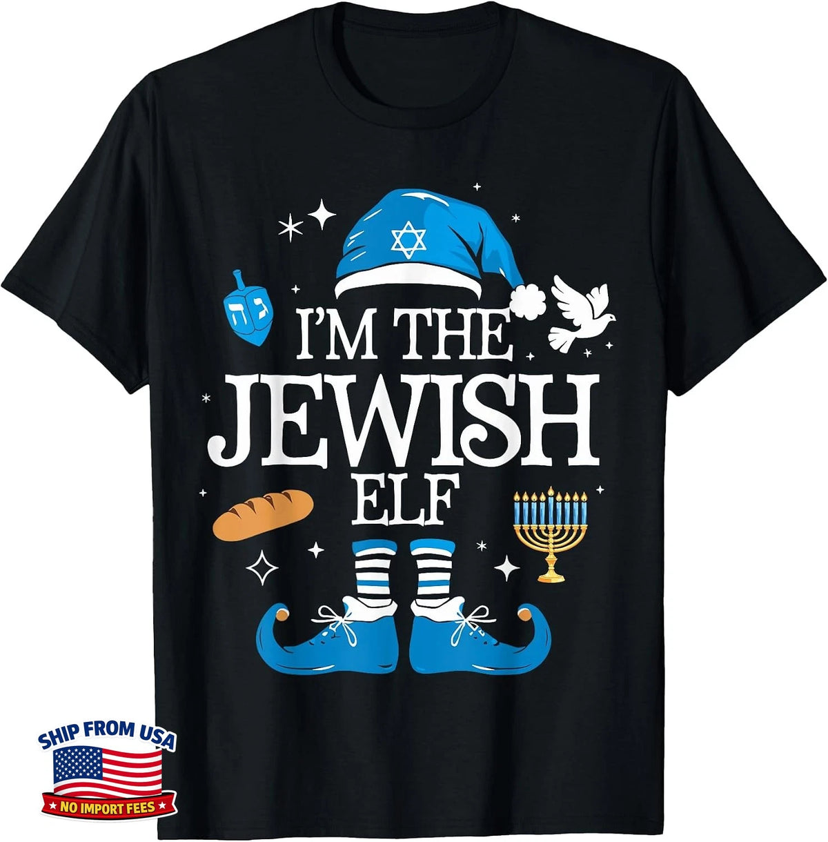 Happy Hanukkah Jewish Elf Family Group Christmas Tee