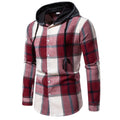 Men's Plaid Shirt Casual Slim Shirts Hooded Long Sleeve Button Down Tops Blouse