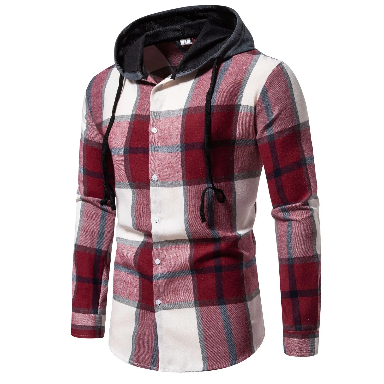 Men's Plaid Shirt Casual Slim Shirts Hooded Long Sleeve Button Down Tops Blouse