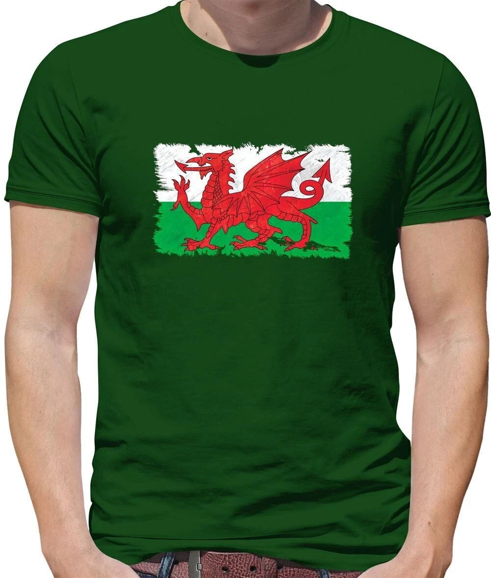 Wales Grunge Style Flag - Mens T-Shirt - Welsh Cymru Country Rugby 6 Nations