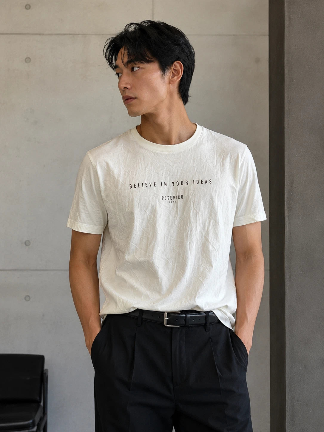 Peserico Uomo “Believe In Your Ideas” White Graphic T-Shirt XL Italy