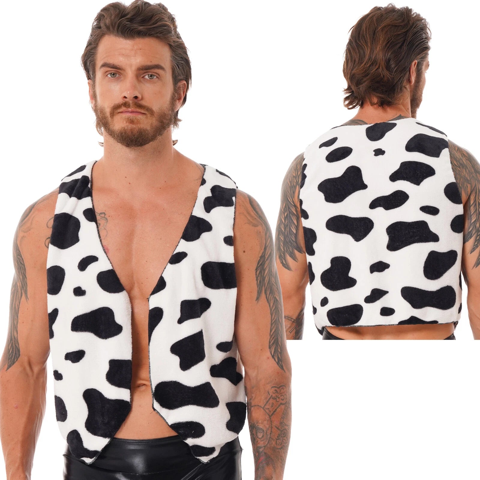 Mens Cow Print Vest Festival Christmas Vintage Hippie Costume Halloween AU