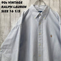 Ralph Lauren YARMOUTH 90s BD Shirt Stripe 16.5 Navy Classic Japan