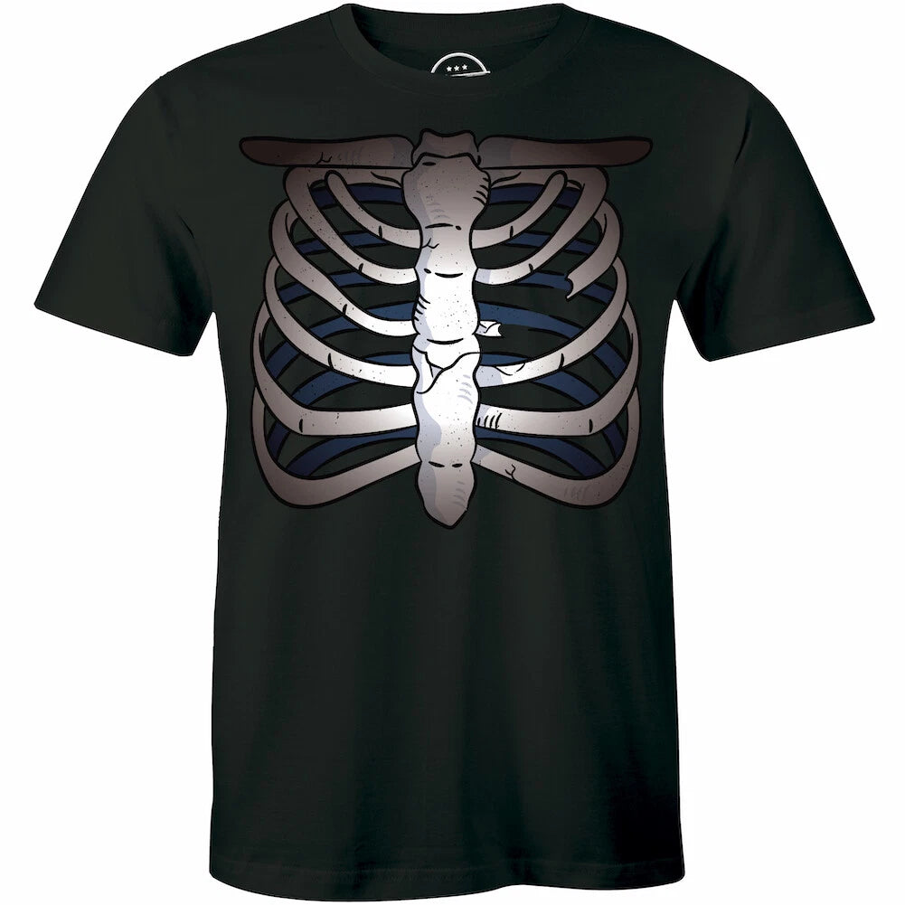 Broken Rib Cage Chest Bone Men's T shirt Skeleton Halloween Xray Party Costume