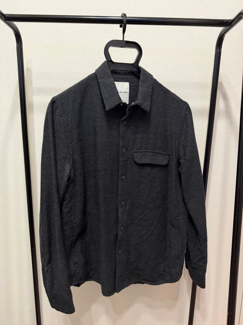 STILL BY HAND Wool Cotton Shirt 46 Dark Gray Minimalist Design