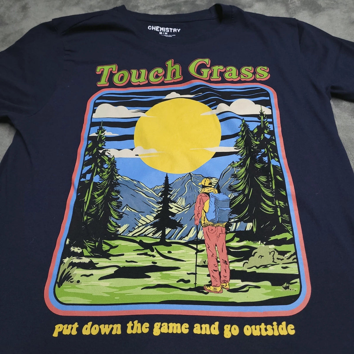 Touch Grass Put Down The Game Go Outside Funny Hiking Shirt Medium Camping Image 1 of 4