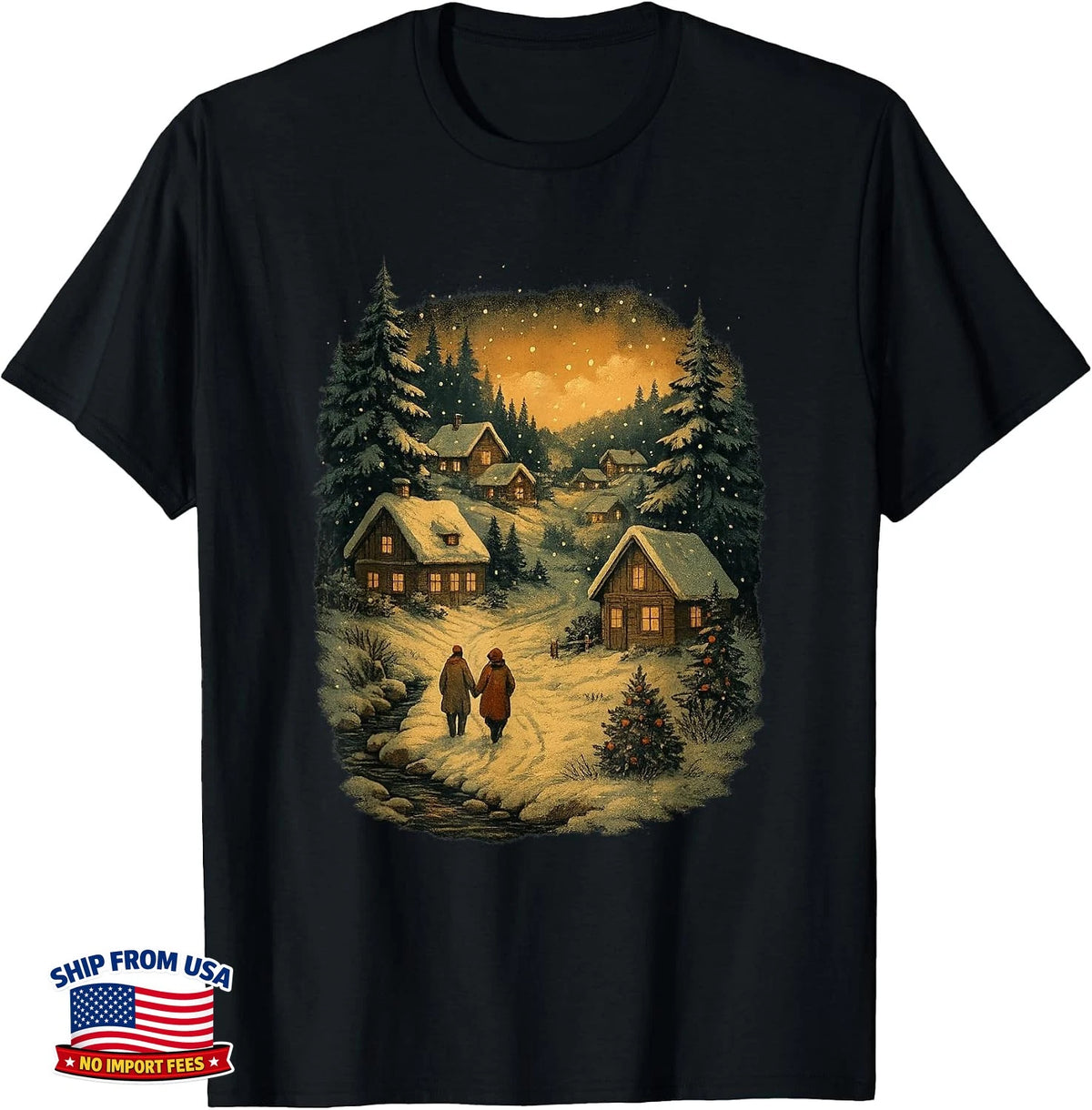 Winter Village Cabin Retro Christmas T-Shirt U5