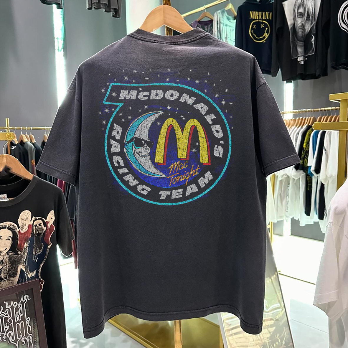 MCD0NALD'S RACING THRU THE STARS - 80'S-90'S RARE BLACK VINTAGE WASHED T-SHIRT Hoodie, Sweatshirt | PureTeeCo.com (Image 2)
