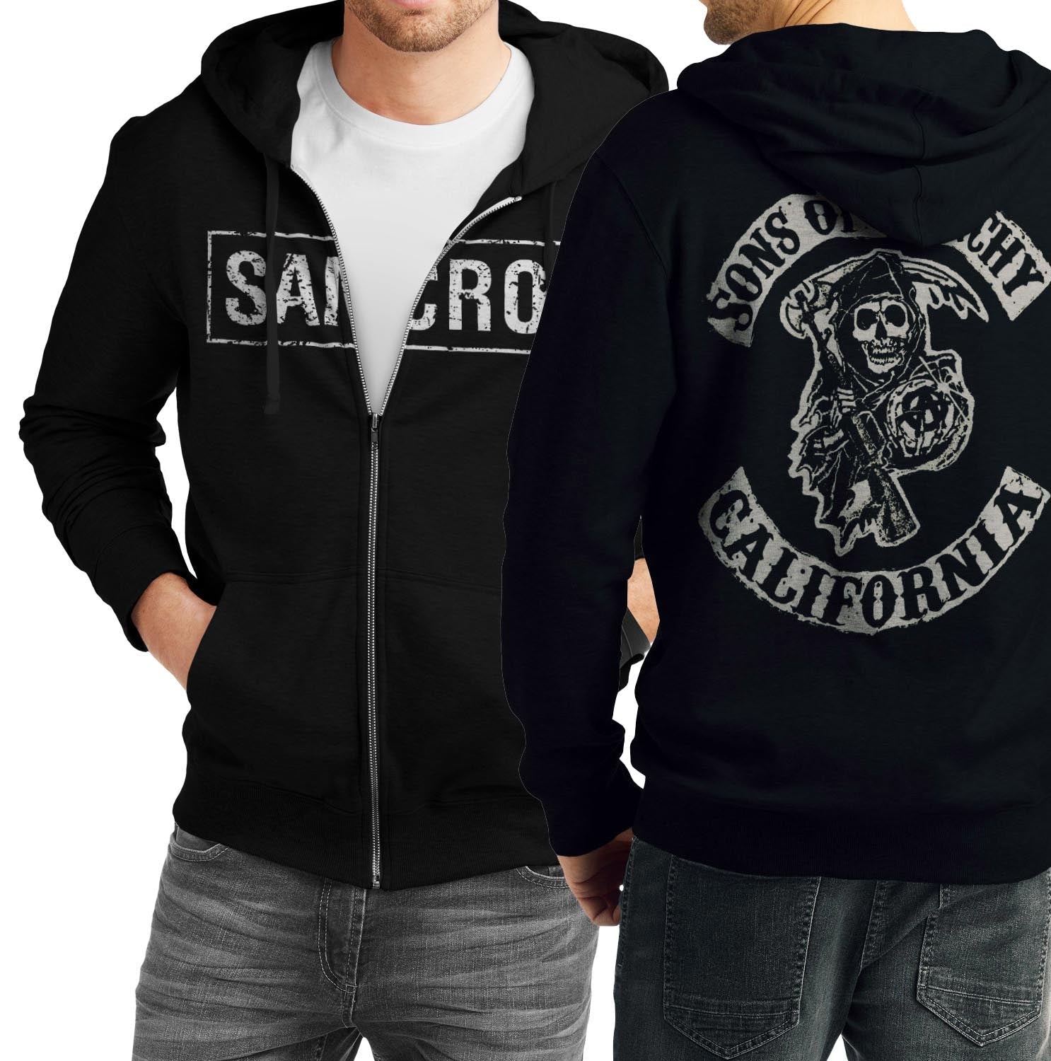 Samcro Sons Of Anarchy Black Zipper Hoodie T-Shirts, Sweatshirt | PureTeeCo.com