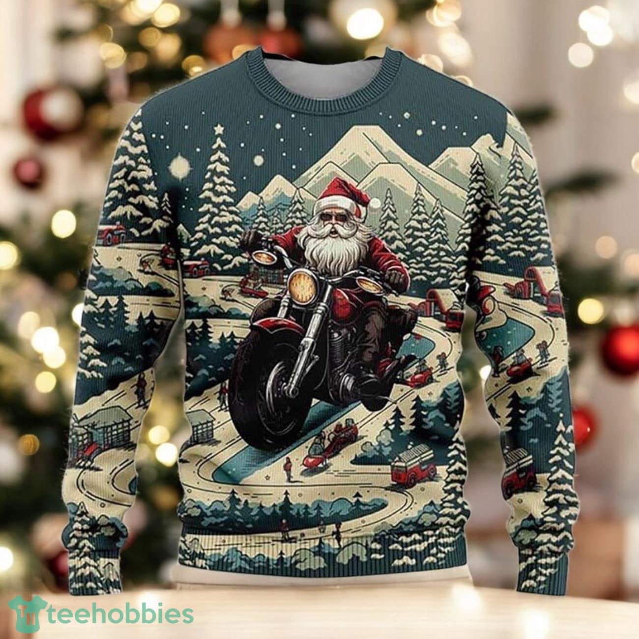 Santa Motorcycle Christmas Sweater Funny Biker Xmas