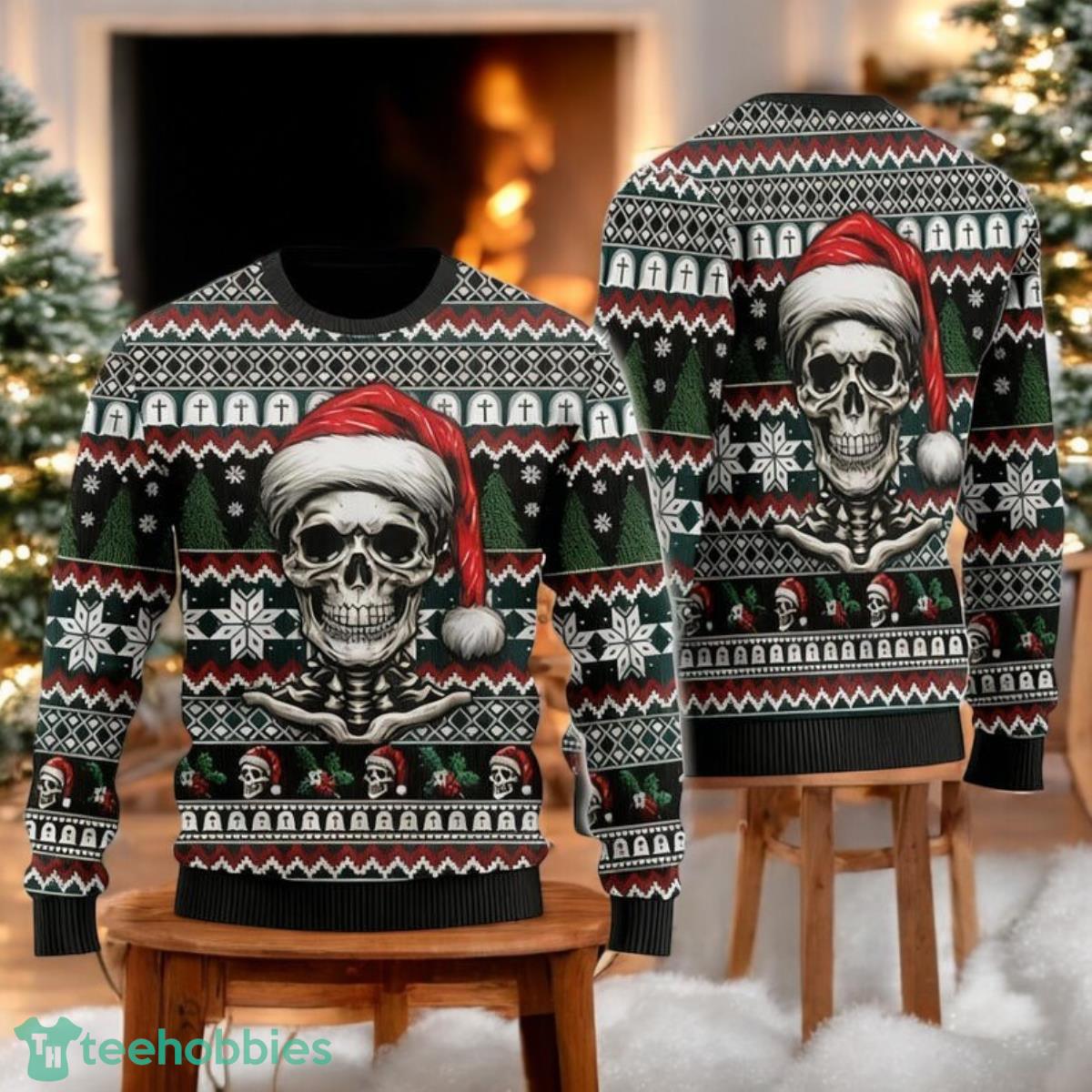 Santa Skull Christmas Sweater Gothic Holiday Sweater Skeleton Xmas Sweater