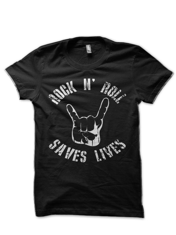 Rock N Roll Saves Lives Black T-Shirt Hoodie, Sweatshirt | PureTeeCo.com