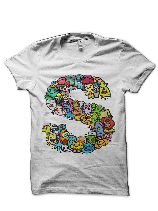 Alphabet Monster Doodle Letter S Monogram White T-Shirt Hoodie, Sweatshirt | PureTeeCo.com