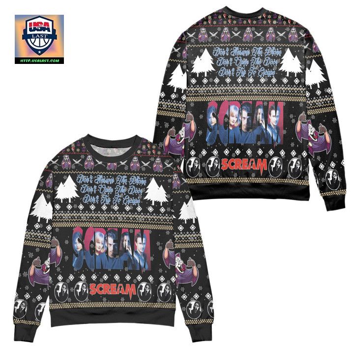 Scream Dont Answer The Phone Pine Tree Ugly Christmas Sweater Black