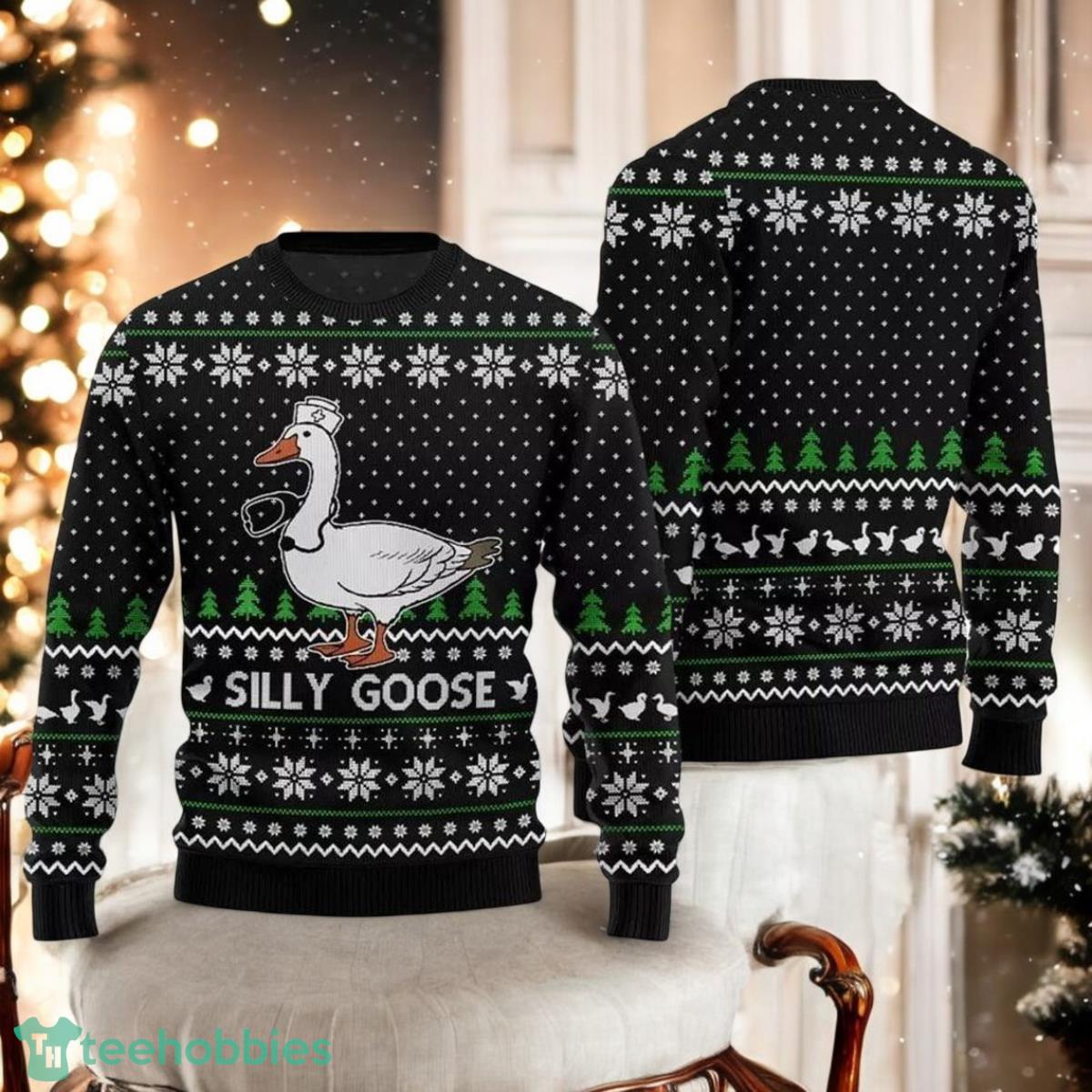 Silly Goose Nurse Christmas Ugly Sweater Funny Duck Xmas Sweater