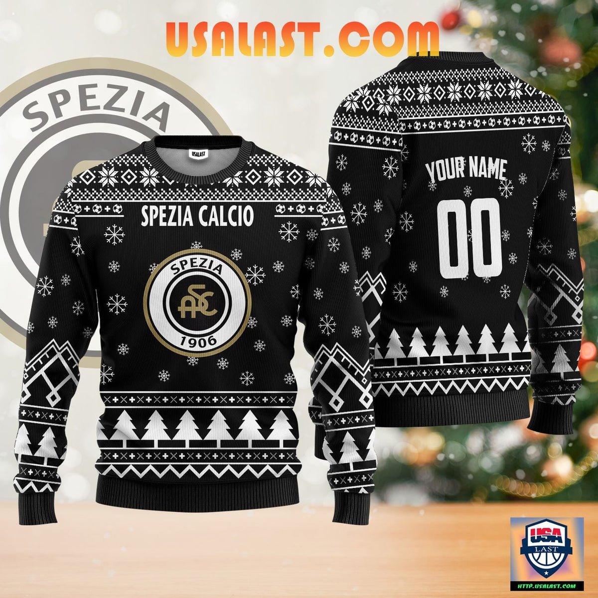 Spezia Calcio Personalized Ugly Christmas Sweater Black Version
