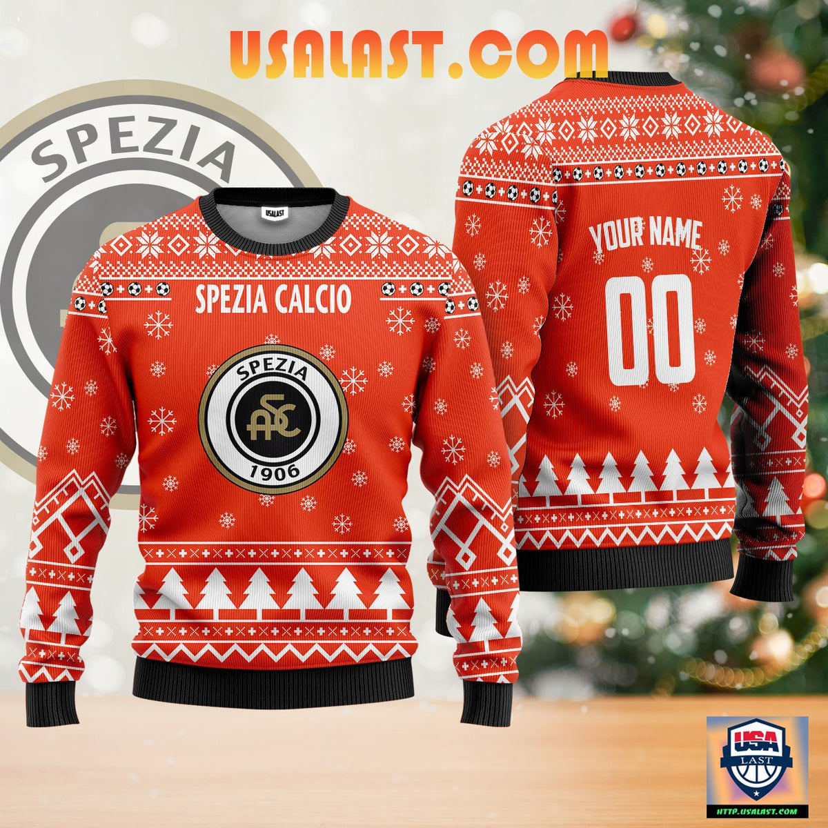 Spezia Calcio Personalized Ugly Christmas Sweater Orange Version