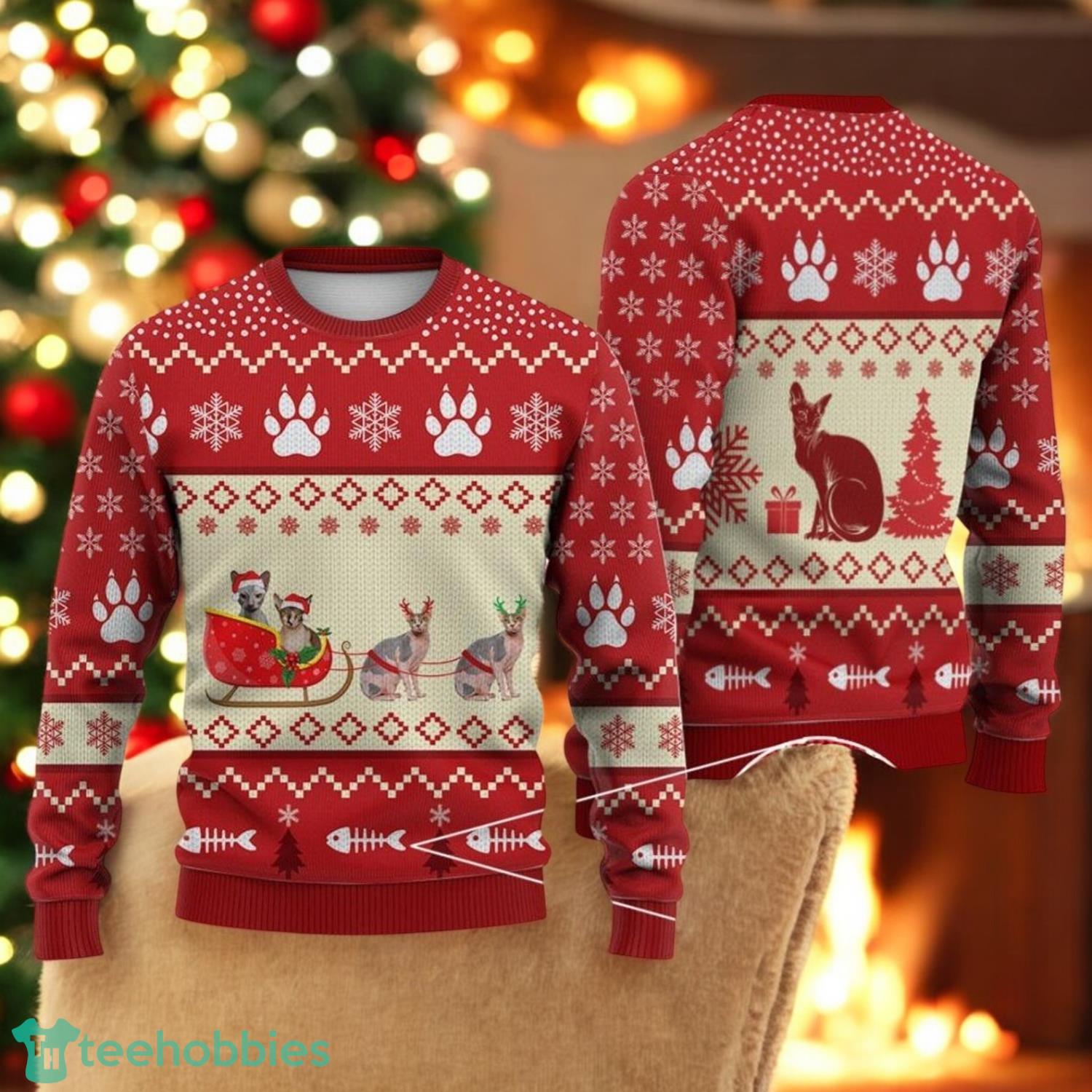 Sphynx Cat Reindeer Ugly Christmas Sweater Funny Cat Christmas Sweater Christmas Gift