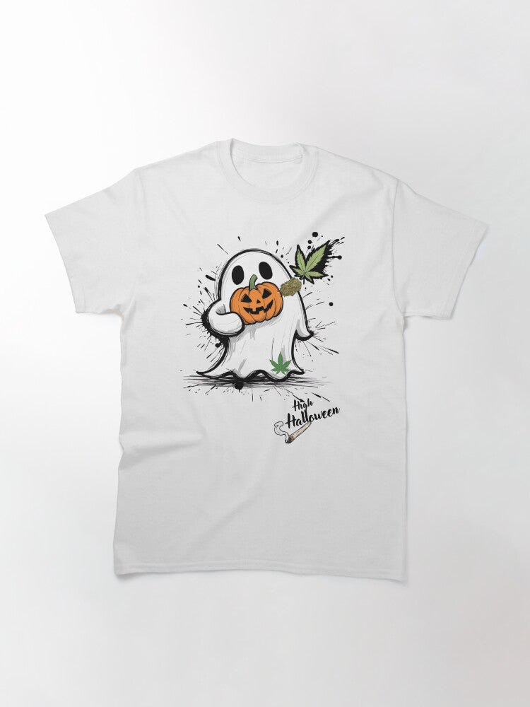 High Halloween Ghost Pumpkin Weed Classic T-Shirt Hoodie, Sweatshirt | PureTeeCo.com (Image 3)