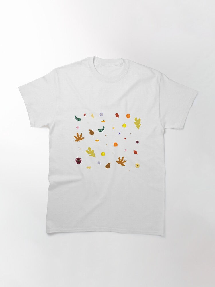 AUTUMN - Fall Leaves, Gourds, Flowers, and Acorns Version 2 (Void White) Classic T-Shirt Hoodie, Sweatshirt (Image 3)
