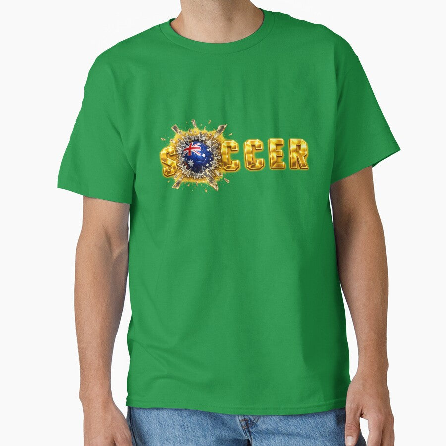 Gold SOCCER Australia Flag Ball Breaking Through — Matildas Socceroos Football Fan Art Tee, Sticker, Poster by thesmilngnature