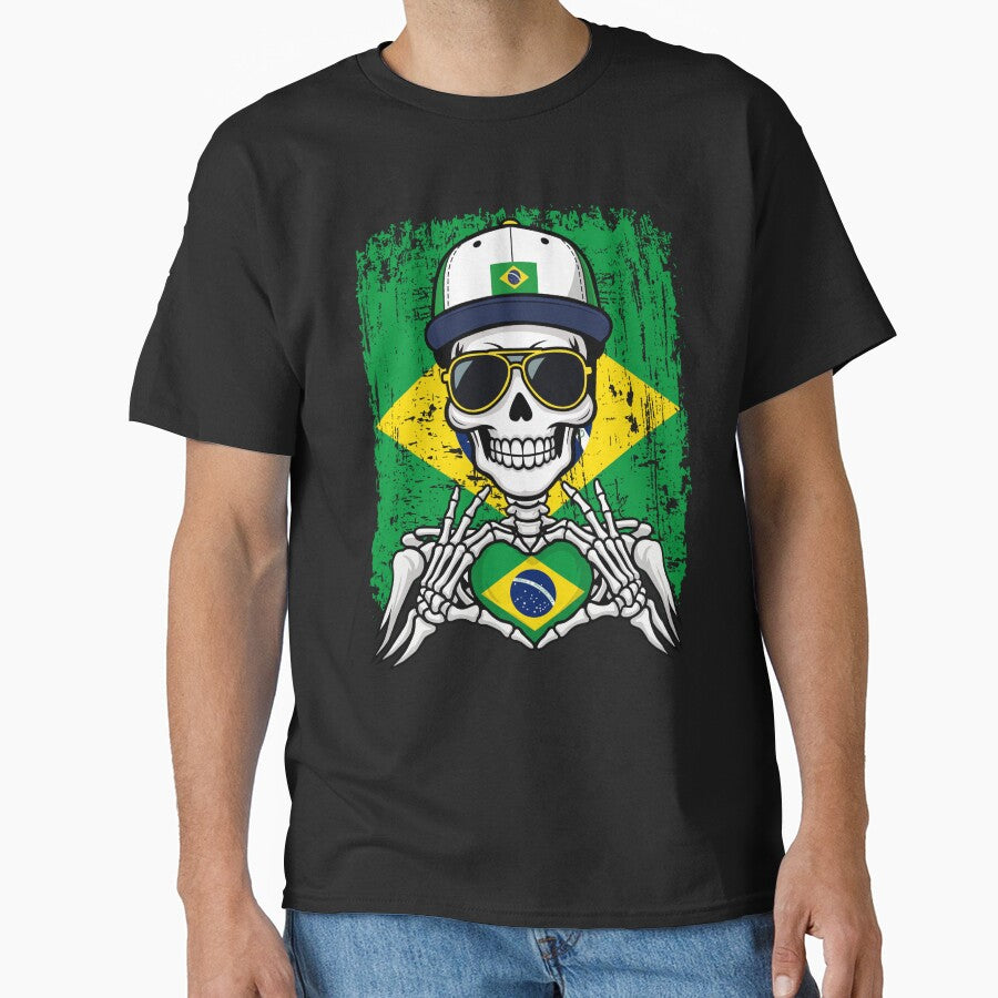 Brazil Football Skeleton - Brazilian Pride & Soccer Art Tee by Colorful Designs