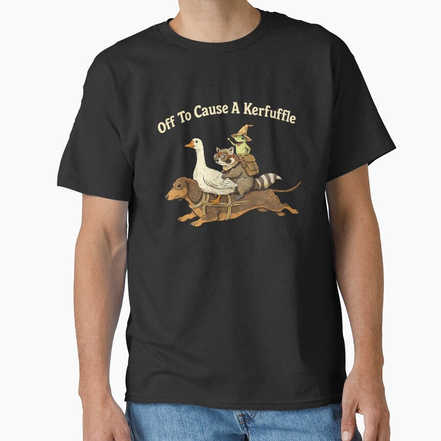 Off To Cause A Kerfuffle Funny Animal Adventure Dachshund Goose Raccoon Frog by Vinsinv