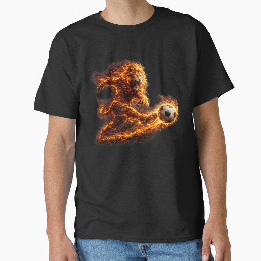 Fierce Fire Lion Kicking Soccer Ball – Dramatic Flame Football Fantasy Art | Soccer Fan Gift by irfanshikh