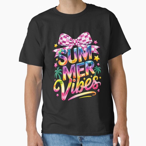 Summer Vibes â€“ Colorful Retro Y2K Bow and Palm Tree Aesthetic Design Classic T-Shirt