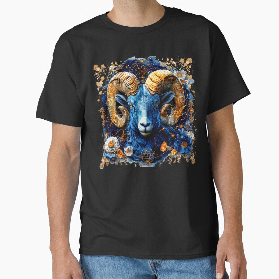 Celestial Aries Ram â€“ Vibrant Astrological Art T-Shirt Classic T-Shirt Hoodie, Sweatshirt | PureTeeCo.com