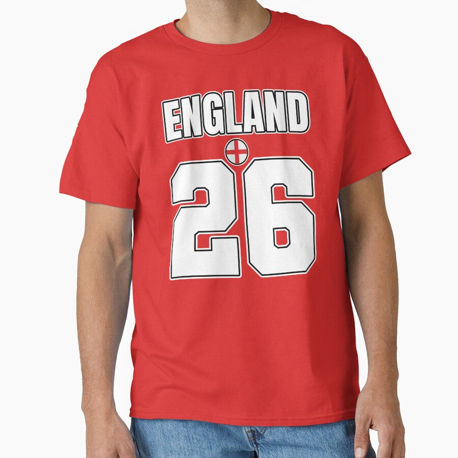England 26 Football Shirt Design | England Soccer Fan Number Tee | England Supporter Jersey Style T-Shirt | Football 2026 England by The Hairy Melon