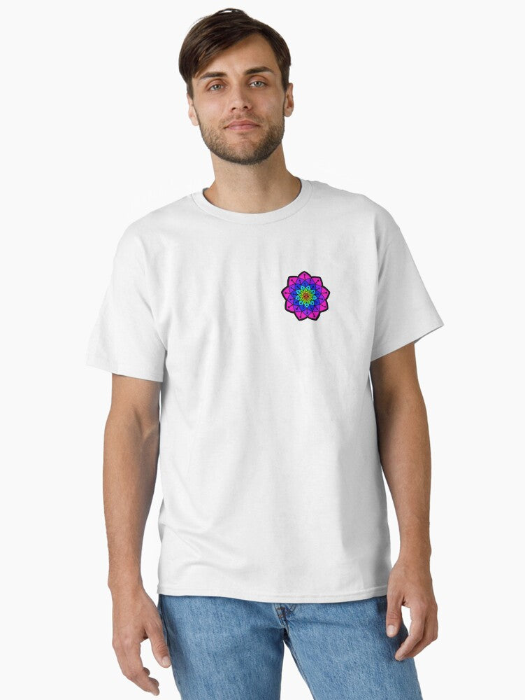 Bright Rainbow Mandala Flower Classic T-Shirt Hoodie, Sweatshirt | PureTeeCo.com (Image 1)