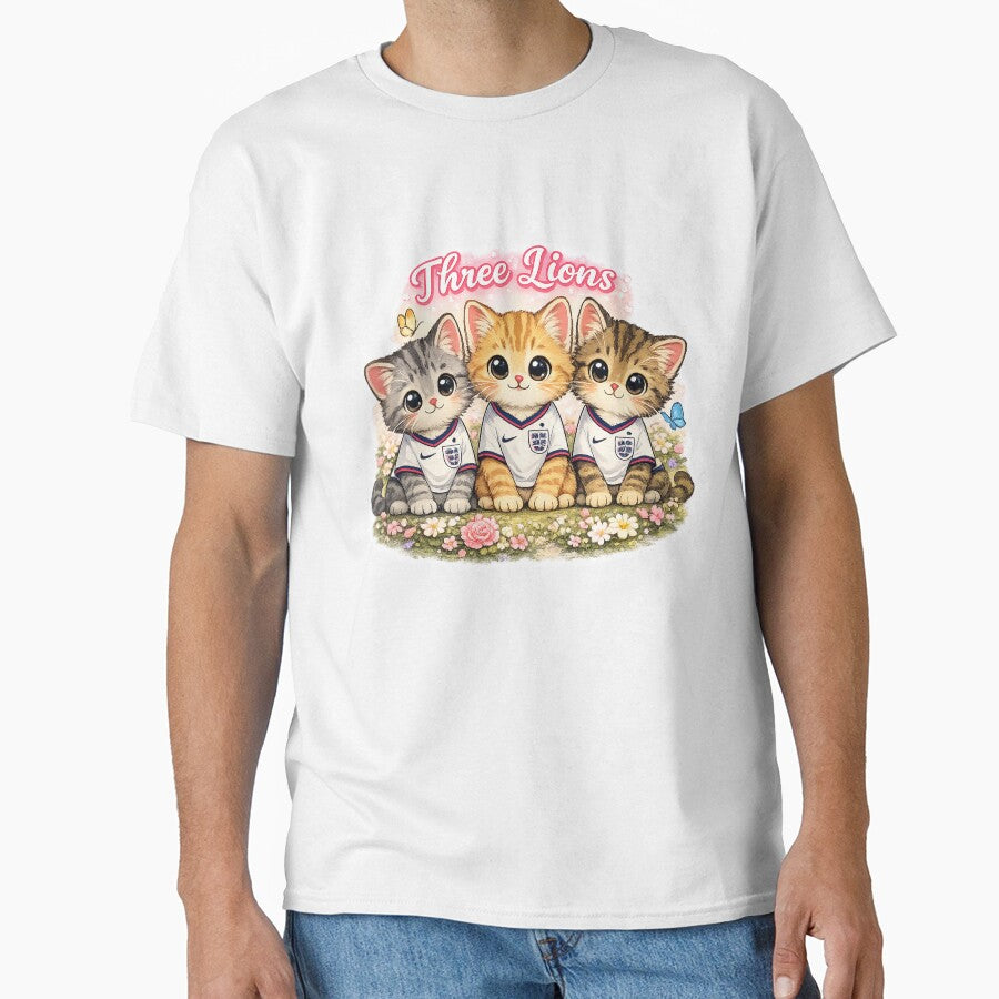 Three Lions T-Shirt, Funny England Football cute Cat Tee, World Cup 2026 by ToastDesign