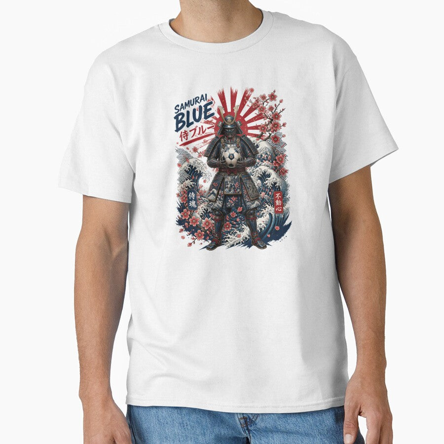 Japan Soccer Samurai - Samurai Blue Vintage  Japanese Football Fan T-Shirt by 18-30
