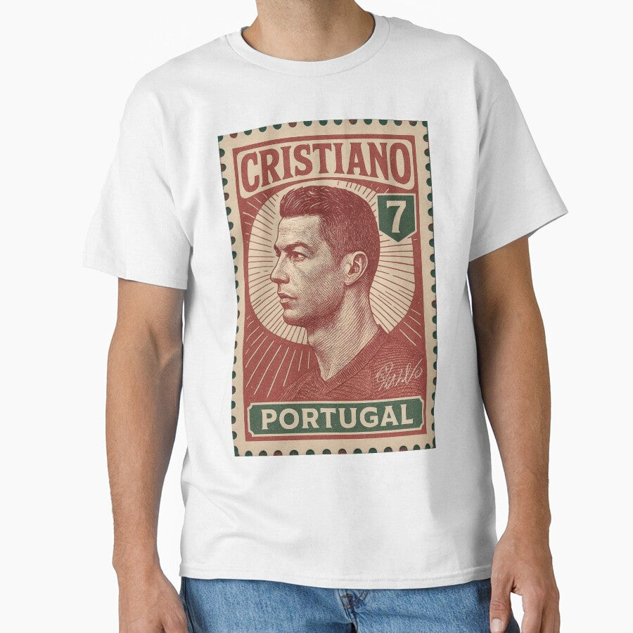 Vintage Portuguese Football Legend No.7 Poster, sticker – Retro Soccer Icon Art for Fans of Manchester, Madrid & Juventus by PharaonicArtist