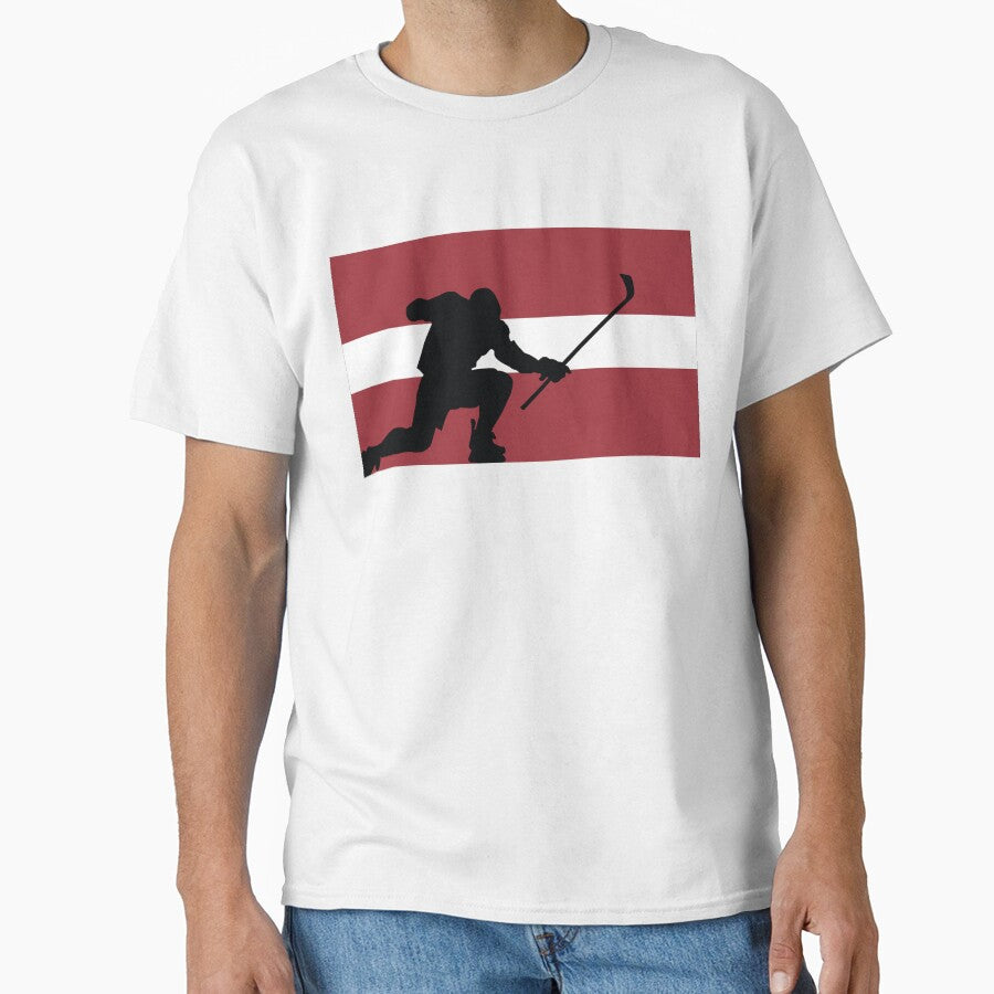 Latvia Ice Hockey Silhouette Celebration by CanvasTee