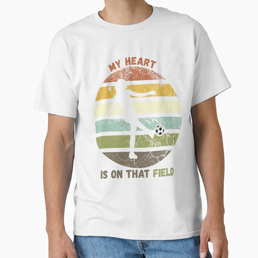 My Heart Is On That Field Vintage Sunset Soccer Football Player Design by dschiffer12