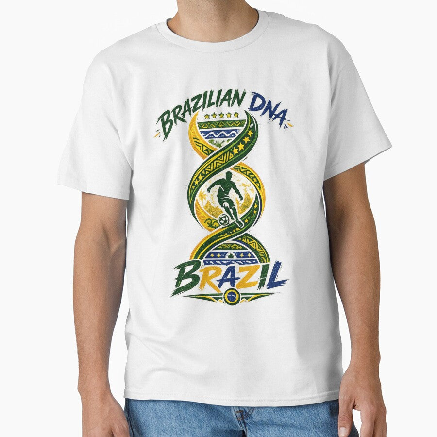 Football Brazilian DNA T-Shirt | Brazil Soccer Fan Design by Atlas Ink Lab