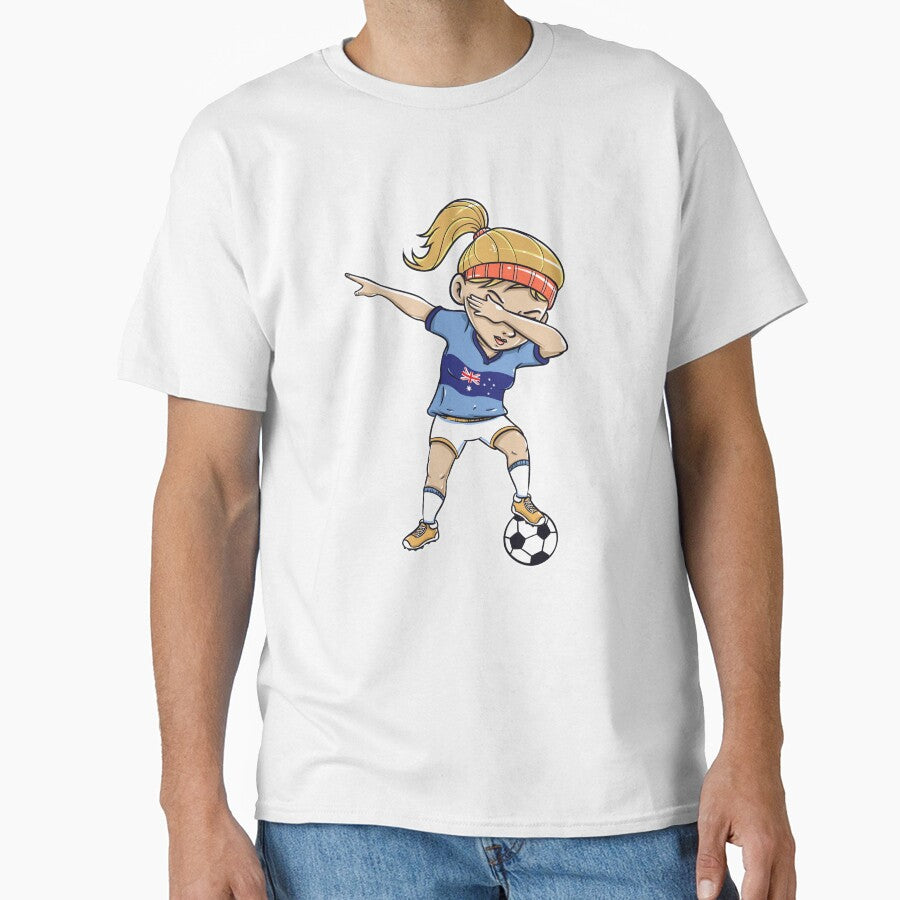 Dabbing Soccer Player Funny Australia Fan T-Shirt girl by Pummli