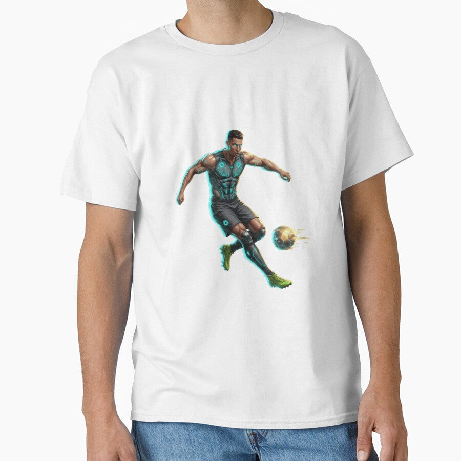 Cyberpunk Cristiano Ronaldo: Futuristic CR7 Kicking Glowing Soccer Ball Fan Art by Scorpio Art