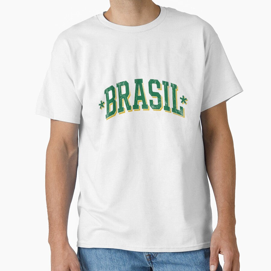 Brasil Retro Varsity Typography - Vintage Green and Yellow Brazil Sports Art by Wild-way Art