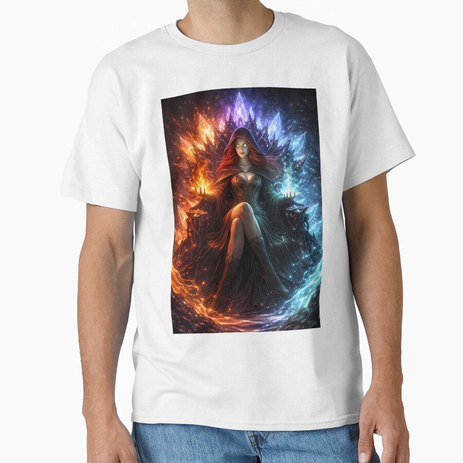 Fire Ice Sorceress Magic Throne Fantasy Art by KnitOfShadoF