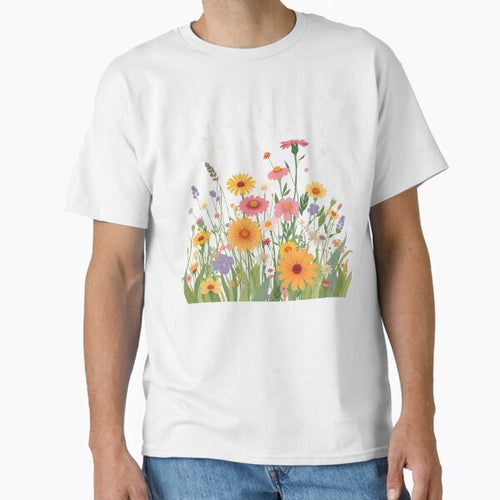 "Colorful Wildflower Field with Falling Petals – Botanical Nature Art" Classic T-Shirt Hoodie, Sweatshirt (Image 2)