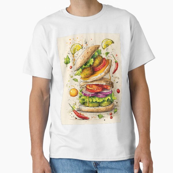 Stack of Flavor - Fresh Falafel, Veggies, and Bold Spices in a Colorful Pita Delight Classic T-Shirt