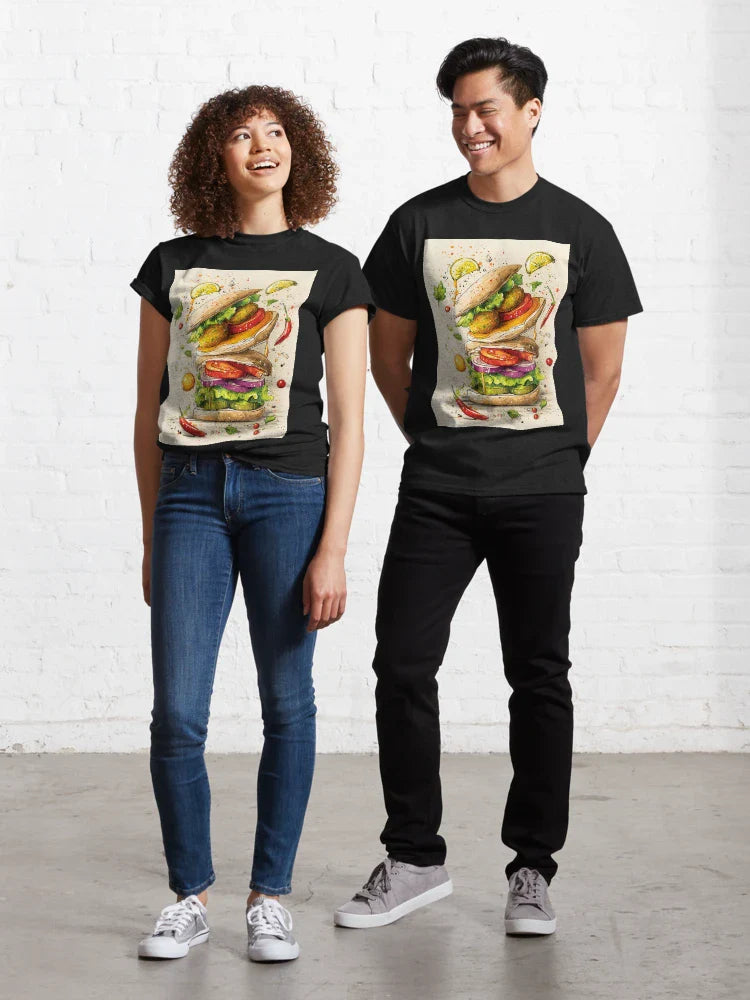 Stack of Flavor - Fresh Falafel, Veggies, and Bold Spices in a Colorful Pita Delight Classic T-Shirt