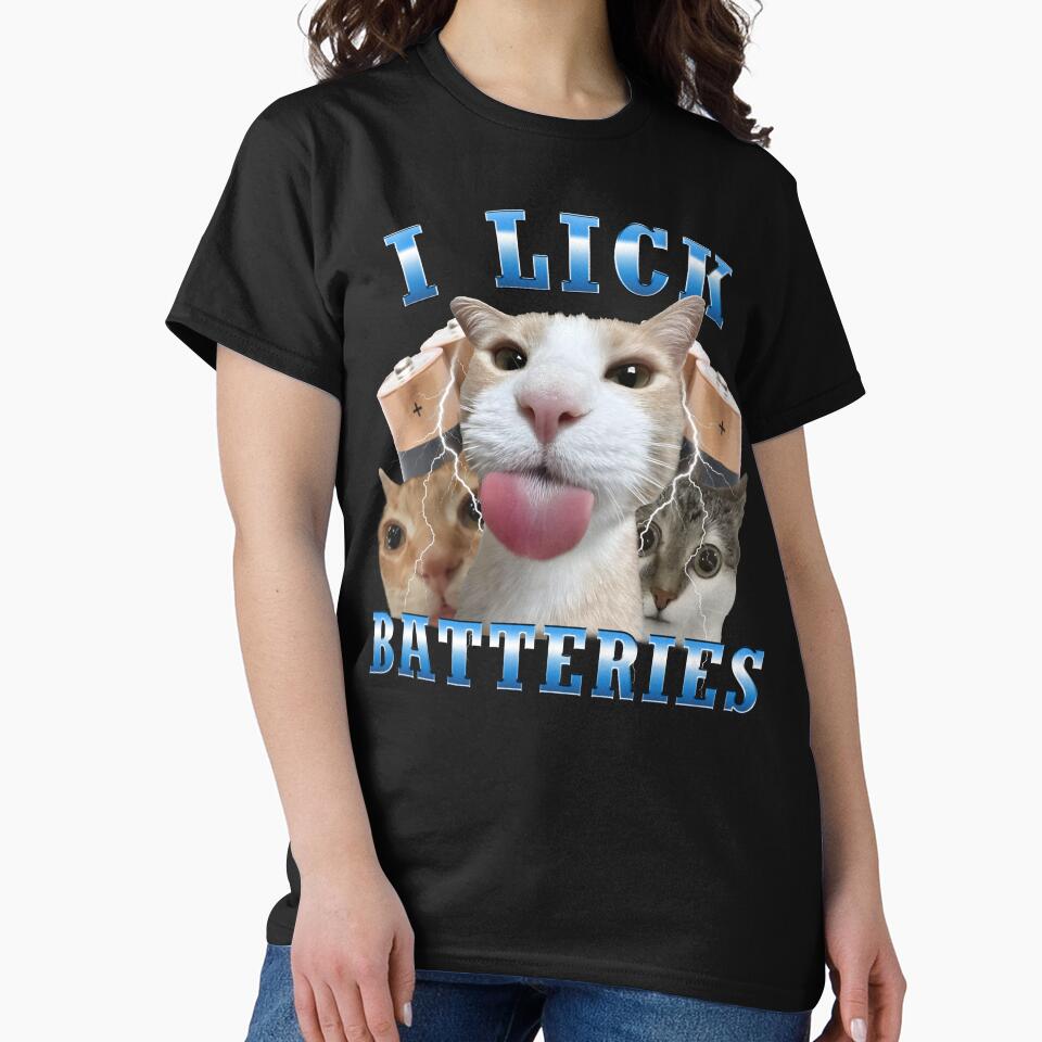 I Lick Batteries Funny Cat meme by MemishDesign