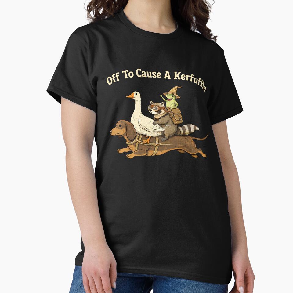 Off To Cause A Kerfuffle Funny Animal Adventure Dachshund Goose Raccoon Frog by Vinsinv