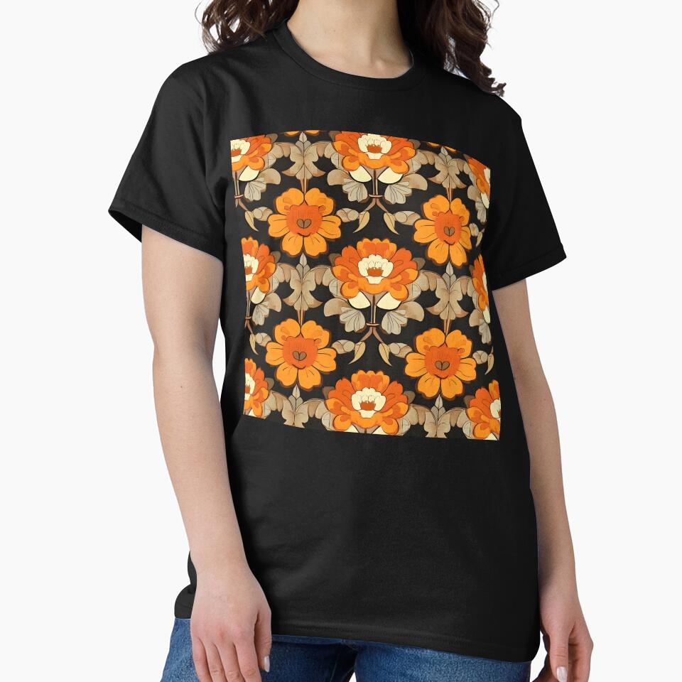 Boho Retro 1960's Hippie Orange Flower Art Designs by DEC02